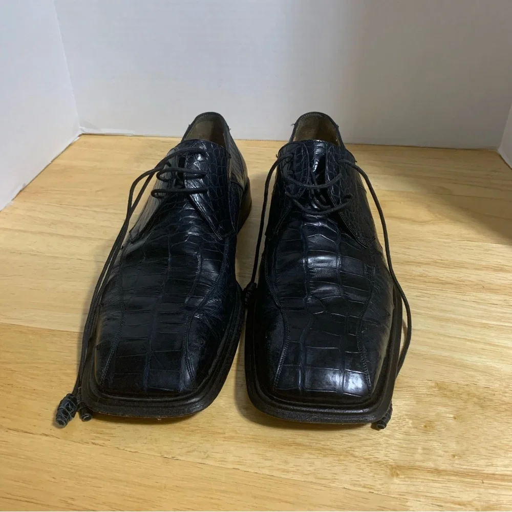 VTG Paolo De Marco Genuine Crocodile Alligator‎ Black Split Toe Loafers Shoes 8